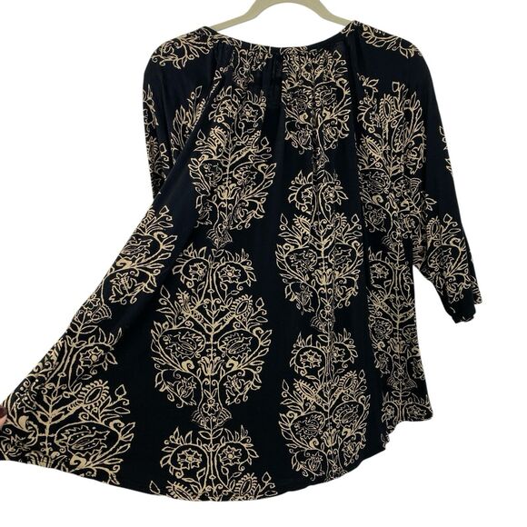 Lucky Brand Womens Tunic Top size 2X Black Tan Floral Paisley Boho Knit Casual - Picture 6 of 12